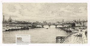 Les quais de Paris. Ansicht von Paris von den Bootsanlegern an Seine aus. Original-Radierung von ...