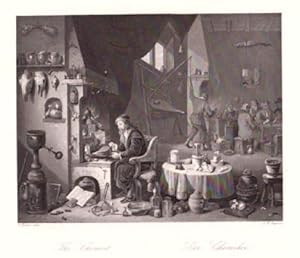The Chemist - Der Chemiker - Kemikern. Stahlstich von A.H.Payne nach D.Teniers.