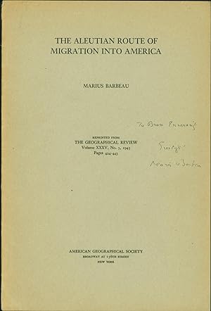 Image du vendeur pour The Aleutian Route of Migration into America mis en vente par Eureka Books