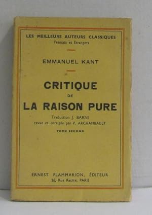 Seller image for Critique de la raison pure tome second for sale by crealivres