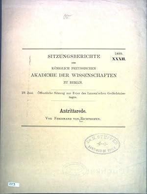 Bild des Verkufers fr Antrittsrede (der ffentlichen Sitzung zur Feier des Leibniz'schen Gedchtnisstages vom 29. Juni 1899) Sitzungsberichte der Preussischen Akademie der Wissenschaften, Band XXXII; zum Verkauf von books4less (Versandantiquariat Petra Gros GmbH & Co. KG)