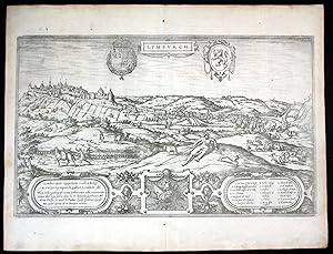 Image du vendeur pour Lympurch" - Limbourg Belgium Braun Hogenberg map Plan gravure engraving Kupferstich mis en vente par Antiquariat Steffen Vlkel GmbH