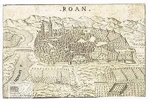 Imagen del vendedor de Roan. Sequani F. Gesamtansicht der Stadt Rouen mit Kirchen und Stadtmauern am Lauf der Seine aus der Vogelschau. Original-Kupferstich von Francesco Valegio bei Lasor de Varea 1713 a la venta por historicArt Antiquariat & Kunsthandlung