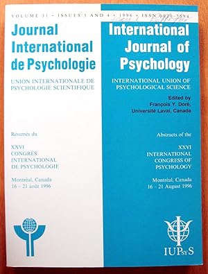 XXVI International Congress of Psychology. Montreal, Canada 16-21 August 1996. Abstracts