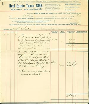 Real Estate Taxes - 1893 - for City and County of San Francisco Relating to the Rancho San Miguel