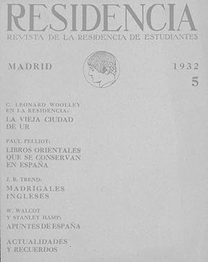 Bild des Verkufers fr RESIDENCIA. Revista de la Residencia de Estudiantes. n 5 de 1932. zum Verkauf von Librera Anticuaria Galgo