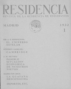 Bild des Verkufers fr RESIDENCIA. Revista de la Residencia de Estudiantes. n 1 de 1932. zum Verkauf von Librera Anticuaria Galgo