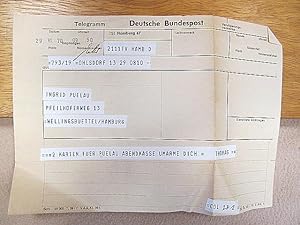 Telegramm von Thomas Bernhard - übermittelt durch die Deutsche Bundespost an Ingrid Puelau, Hambu...