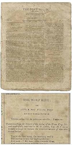 Bild des Verkufers fr The Wolf King; or Little Red Riding Hood: An Old Woman's Tale," [ballad in] The Port Folio; Enlarged (June 5th - 26th, 1802) zum Verkauf von Between the Covers-Rare Books, Inc. ABAA