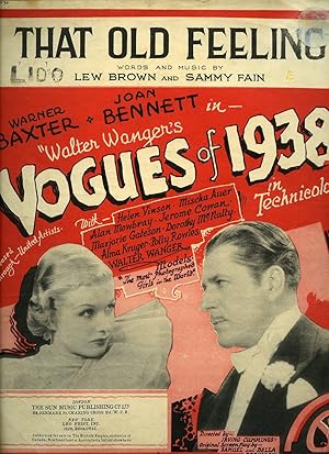 Seller image for That Old Feeling [Vintage Piano Sheet Music] From Walter Wanger's Vogues of 1938 Starring Warren Baxter and Joan Bennett for sale by Little Stour Books PBFA Member