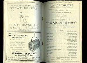 Image du vendeur pour The Cat and the Fiddle: Souvenir Theatre Programme Performed at Palace Theatre, Shaftesbury Avenue, London mis en vente par Little Stour Books PBFA Member