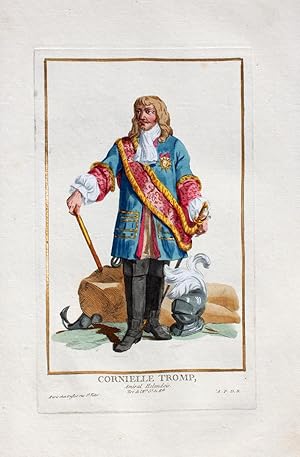 Bild des Verkufers fr Cornielle Tromp. Amiral Holandois" originale hand-kolorierte Radierung/hand-coloured etching ca.24x15cm (Darstellung/image size) von Pierre Duflos le Jeune (1742 in Paris - 1816 ebenda) nach de Hde. zum Verkauf von Kunsthandel & Antiquariat Magister Ru