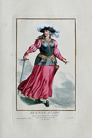 Seller image for Jeanne d'Arc. Surnomme la Pucelle d'Orleans" originale hand-kolorierte Radierung/hand-coloured etching ca.24x15cm (Darstellung/image size) von Pierre Duflos le Jeune (1742 in Paris - 1816 ebenda) for sale by Kunsthandel & Antiquariat Magister Ru