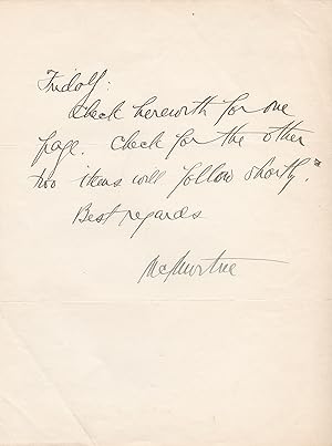 Imagen del vendedor de AUTOGRAPH NOTE SIGNED BY AMERICAN TYPEFACE DESIGNER DOUGLAS CRAWFORD MCMURTRIE. a la venta por Blue Mountain Books & Manuscripts, Ltd.