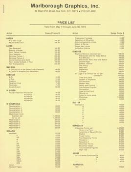 Seller image for A La Mer Rouge; Feuille Avec Croix; One Reversed, et al. Price List Valid from May 1 through June 30, 1974. for sale by Wittenborn Art Books