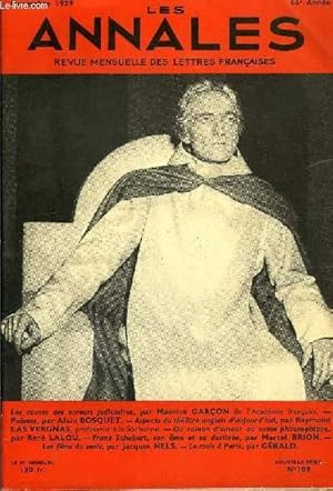 Seller image for LES ANNALES 66e ANNEE N109 - Les causes des erreurs judiciaires, par Maurice GARON de l Acadmie franaise.   Pomes, par Alain BOSQUET.   Aspects du thtre anglais d'aujourd hui, par Raymond LAS VERGNAS, professeur  la Sorbonne. for sale by Le-Livre