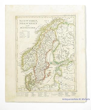 Schweden, Norwegen und Dämemark. Blatt No. VIII aus: Stieler's Schul-Atlas. Von Hand grenzkolorie...
