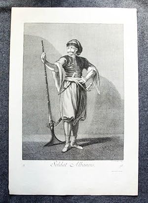 Kupferstich von Scotin nach J.B. van Mour. Soldat Albanois.