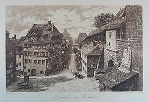Radierung "Dürerhaus in Nürnberg". Verlag I. L. Schrag, Nürnberg, um 1910, 19 x 28,5 cm, (Blattgr...