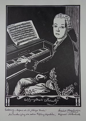 Salzburg, "Mozart als 11jähriger Knabe". Holzschnitt. In der Platte monogrammiert und rechts unte...