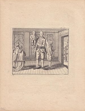 Der Riese, Zwerg, Kleinwuchs, original Kupferstich von 1782 auf der ein besonders großer Mensch, ...