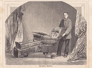 Das Ruhebett Garibaldis  Ein Erzeugniß deutscher Industrie, Rollbett, Holzstich von 1863 aus ei...