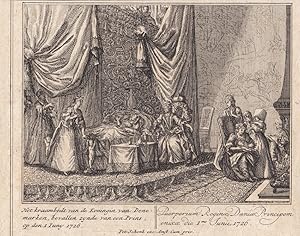 Wochenbett, Wöchnerin, Anna Sophie von Reventlow (1693 - 1743) Königin von Dänemark und ihr Sohn ...