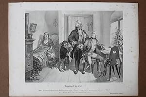 Kaiser Josef als Arzt, Hunger, Kinder, Rezept, schöne Lithographie um 1844 mit einer anekdotenhaf...