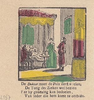 Arzt, Doktor, Patient, Krankenzimmer, handkolorierter Holzschnitt um 1820 mit Blick in ein kostba...