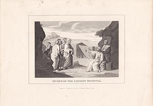 Ticket of the London Hospital, Jesus, Jünger, Krankenhaus, Stahlstich um 1845 nach Hogarth, Der s...