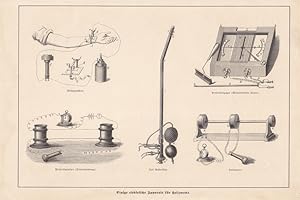 Einige elektirsche Apparate für Heilzwecke, Arzt, Therapie, Holzstich um 1890, Blattgröße: 18,5 x...