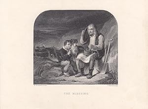 The Blessing, Kind, Hund, kleinformatiger Stahlstich um 1850 von J. Horsburgh/W. Bonnar, Blattgrö...