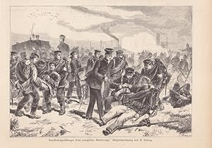 Krankenträgerübungen beim preußischen Gardecorps, Armee, Soldat, Holzstich um 1880 nach einer Ori...