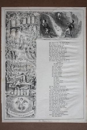 Die Apotheke zum goldenen Engel, Pharmazie, Medikament, Gedicht, Holzstich von 1867 in den ein Ge...