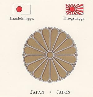 Japan, Handelsflagge, Kriegsflagge, kleinformatige Chromolithographie um 1890, Blatt- und Bildgrö...