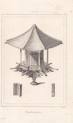 Japan, Chapelle portative, Tragealtar, Stahlstich um 1840 von Lemaitre, Blattgröße: 22 x 13,2 cm,...