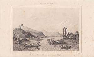 Myanmar, Birma, Empire Birman, Batiments Cochin-Chinois de la riviere Taifo, Stahlstich um 1840 v...