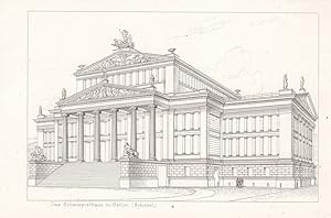 Das Schauspielhaus zu Berlin, Karl Friedrich Schinkel, Umrisskupfer um 1860 mit Blick auf die Hau...