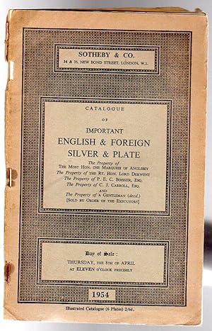 Sotheby's Catalogue. Catalogue of Important English & Foreign Silver & Plate Thursday 8th April 1954