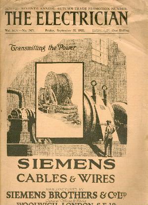 The Electrician - Seventh Annual Autumn Trade Promotion Number. Friday September 25, 1925 Vol XCV...