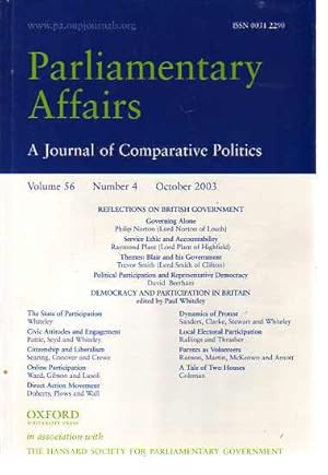 Parliamentary Affairs A Journal of Comparative Politics - Volume 56 Number 4, October 2003