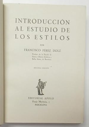 Seller image for Introduccin al estudio de los estilos for sale by Librera Mamut