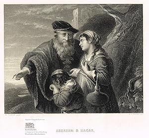 Abraham & Hagar. Original-Stahlstich von Payne nach einem Ölgemälde von Flinck 1855