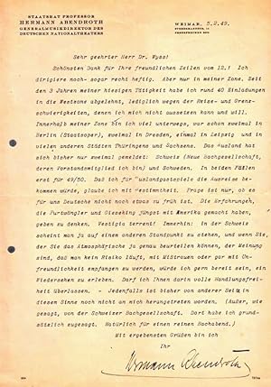Dirigent und Generalmusikdirektor (1883-1956): Masch. Brief mit eigenh. U.