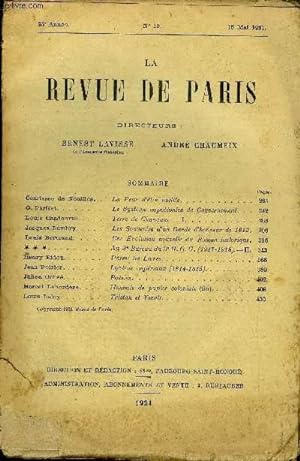 REVUE DE PARIS 28e ANNEE N°10 - Comtesse de Noailles. G. Pariset ...
