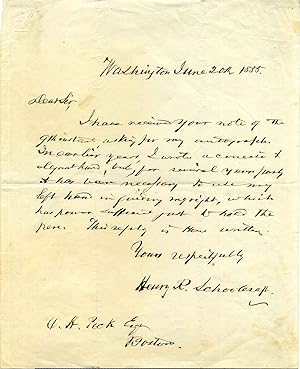 Letter handwritten and signed by Henry Rowe Schoolcraft.