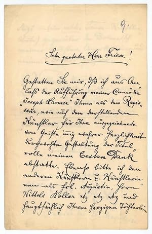 Bild des Verkufers fr Eigenh. Brief mit U. ("Dr. v. Radler"). zum Verkauf von Antiquariat INLIBRIS Gilhofer Nfg. GmbH