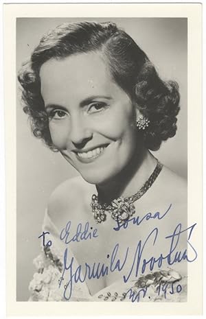 Seller image for Bust-length postcard photograph signed in full, dated November, 1950, and inscribed to Eddie Sousa for sale by J & J LUBRANO MUSIC ANTIQUARIANS LLC