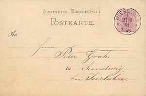 Hs. Postkarte mit Unterschr. Wiesbaden, 27. Juni 1881.