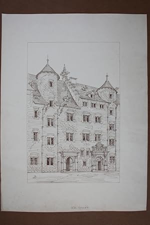 Stuttgart, Alte Kanzlei, Seltene Lithographie um 1885 von Prof. Conrad von Dollinger, K. techn. H...